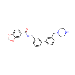 O=C(NCc1cccc(-c2cccc(CN3CCNCC3)c2)c1)c1ccc2c(c1)OCO2 ZINC000040952836