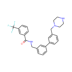 O=C(NCc1cccc(-c2cccc(CN3CCNCC3)c2)c1)c1cccc(C(F)(F)F)c1 ZINC000040953933