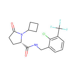 O=C(NCc1cccc(C(F)(F)F)c1Cl)[C@@H]1CCC(=O)N1C1CCC1 ZINC000095565248