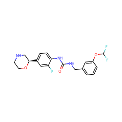 O=C(NCc1cccc(OC(F)F)c1)Nc1ccc([C@@H]2CNCCO2)cc1F ZINC000149888128