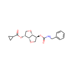 O=C(NCc1ccccc1)O[C@H]1CO[C@@H]2[C@H](OC(=O)C3CC3)CO[C@H]12 ZINC000040423542