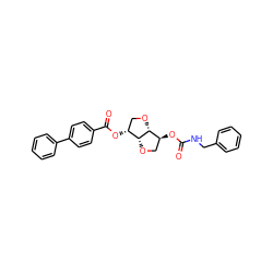 O=C(NCc1ccccc1)O[C@H]1CO[C@@H]2[C@H](OC(=O)c3ccc(-c4ccccc4)cc3)CO[C@H]12 ZINC000040957303