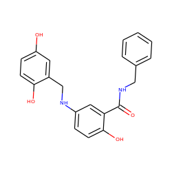 O=C(NCc1ccccc1)c1cc(NCc2cc(O)ccc2O)ccc1O ZINC000012352700