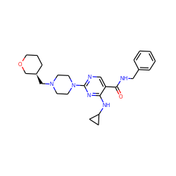 O=C(NCc1ccccc1)c1cnc(N2CCN(C[C@@H]3CCCOC3)CC2)nc1NC1CC1 ZINC000072115029