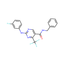 O=C(NCc1ccccc1)c1cnc(Nc2cccc(F)c2)nc1C(F)(F)F ZINC000003947921