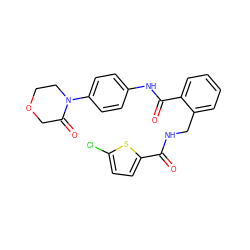 O=C(NCc1ccccc1C(=O)Nc1ccc(N2CCOCC2=O)cc1)c1ccc(Cl)s1 ZINC000066076902