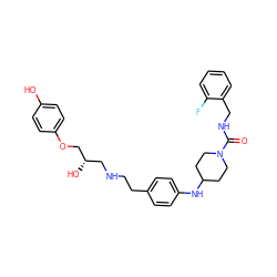 O=C(NCc1ccccc1F)N1CCC(Nc2ccc(CCNC[C@H](O)COc3ccc(O)cc3)cc2)CC1 ZINC000026833145