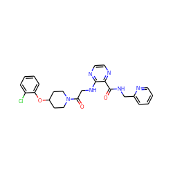 O=C(NCc1ccccn1)c1nccnc1NCC(=O)N1CCC(Oc2ccccc2Cl)CC1 ZINC000028704890