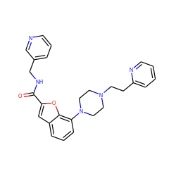 O=C(NCc1cccnc1)c1cc2cccc(N3CCN(CCc4ccccn4)CC3)c2o1 ZINC000148361848