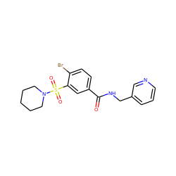 O=C(NCc1cccnc1)c1ccc(Br)c(S(=O)(=O)N2CCCCC2)c1 ZINC000008660772