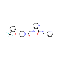 O=C(NCc1cccnc1)c1ncccc1NCC(=O)N1CCC(Oc2ccccc2C(F)(F)F)CC1 ZINC000028704864