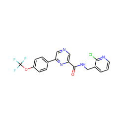 O=C(NCc1cccnc1Cl)c1cncc(-c2ccc(OC(F)(F)F)cc2)n1 ZINC000064390649