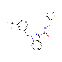 O=C(NCc1cccs1)c1nn(Cc2cccc(C(F)(F)F)c2)c2ccccc12 ZINC000095564481