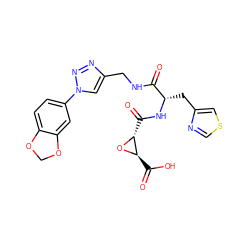 O=C(NCc1cn(-c2ccc3c(c2)OCO3)nn1)[C@H](Cc1cscn1)NC(=O)[C@H]1O[C@@H]1C(=O)O ZINC000096917545