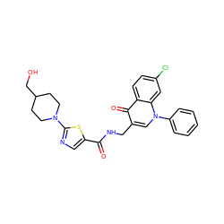 O=C(NCc1cn(-c2ccccc2)c2cc(Cl)ccc2c1=O)c1cnc(N2CCC(CO)CC2)s1 ZINC000096170185