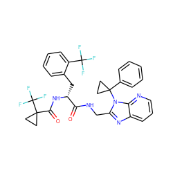 O=C(NCc1nc2cccnc2n1C1(c2ccccc2)CC1)[C@@H](Cc1ccccc1C(F)(F)F)NC(=O)C1(C(F)(F)F)CC1 ZINC000029039519