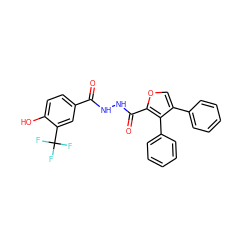 O=C(NNC(=O)c1occ(-c2ccccc2)c1-c1ccccc1)c1ccc(O)c(C(F)(F)F)c1 ZINC000146420495