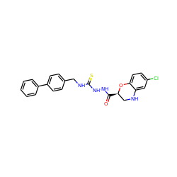 O=C(NNC(=S)NCc1ccc(-c2ccccc2)cc1)[C@@H]1CNc2cc(Cl)ccc2O1 ZINC000096285270