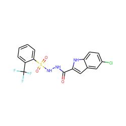 O=C(NNS(=O)(=O)c1ccccc1C(F)(F)F)c1cc2cc(Cl)ccc2[nH]1 ZINC000036184821