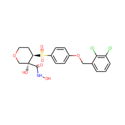 O=C(NO)[C@@]1(O)COCC[C@H]1S(=O)(=O)c1ccc(OCc2cccc(Cl)c2Cl)cc1 ZINC000028352803