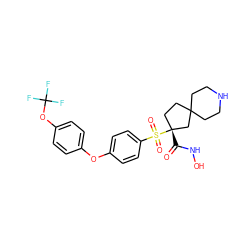 O=C(NO)[C@@]1(S(=O)(=O)c2ccc(Oc3ccc(OC(F)(F)F)cc3)cc2)CCC2(CCNCC2)C1 ZINC000299863540