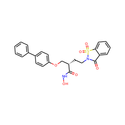 O=C(NO)[C@@H](CCN1C(=O)c2ccccc2S1(=O)=O)COc1ccc(-c2ccccc2)cc1 ZINC000026817697