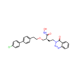 O=C(NO)[C@@H](CCn1nnc2ccccc2c1=O)COCCc1ccc(-c2ccc(Cl)cc2)cc1 ZINC000026750686