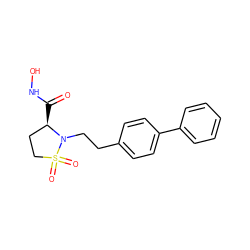 O=C(NO)[C@@H]1CCS(=O)(=O)N1CCc1ccc(-c2ccccc2)cc1 ZINC000013579352