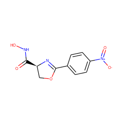 O=C(NO)[C@@H]1COC(c2ccc([N+](=O)[O-])cc2)=N1 ZINC000013474923