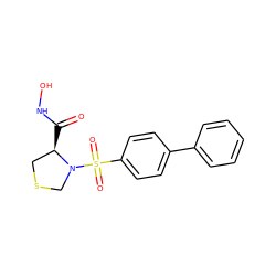 O=C(NO)[C@@H]1CSCN1S(=O)(=O)c1ccc(-c2ccccc2)cc1 ZINC000073296050