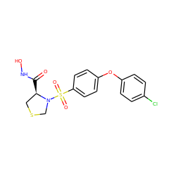 O=C(NO)[C@@H]1CSCN1S(=O)(=O)c1ccc(Oc2ccc(Cl)cc2)cc1 ZINC000073312749