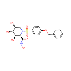 O=C(NO)[C@H]1[C@@H](O)[C@H](O)[C@@H](O)CN1S(=O)(=O)c1ccc(OCc2ccccc2)cc1 ZINC000013537269