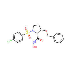 O=C(NO)[C@H]1[C@@H](OCc2ccccc2)CCN1S(=O)(=O)c1ccc(Cl)cc1 ZINC000084687660