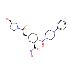 O=C(NO)[C@H]1C[C@@H](CC(=O)N2CC[C@@H](O)C2)CC[C@@H]1C(=O)N1CCN(c2ccccc2)CC1 ZINC000040975141