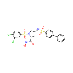 O=C(NO)[C@H]1C[C@@H](NS(=O)(=O)c2ccc(-c3ccccc3)cc2)CN1S(=O)(=O)c1ccc(Cl)c(Cl)c1 ZINC000473158388