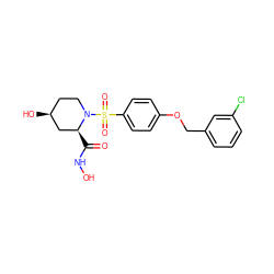 O=C(NO)[C@H]1C[C@@H](O)CCN1S(=O)(=O)c1ccc(OCc2cccc(Cl)c2)cc1 ZINC000013441615