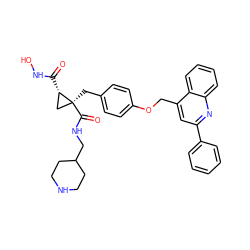 O=C(NO)[C@H]1C[C@]1(Cc1ccc(OCc2cc(-c3ccccc3)nc3ccccc23)cc1)C(=O)NCC1CCNCC1 ZINC000044352095