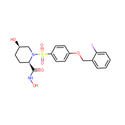 O=C(NO)[C@H]1CC[C@@H](O)CN1S(=O)(=O)c1ccc(OCc2ccccc2I)cc1 ZINC000029205554