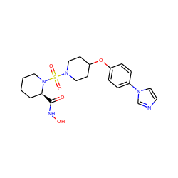 O=C(NO)[C@H]1CCCCN1S(=O)(=O)N1CCC(Oc2ccc(-n3ccnc3)cc2)CC1 ZINC000003923429