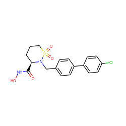 O=C(NO)[C@H]1CCCS(=O)(=O)N1Cc1ccc(-c2ccc(Cl)cc2)cc1 ZINC000013579370