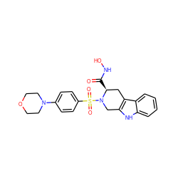 O=C(NO)[C@H]1Cc2c([nH]c3ccccc23)CN1S(=O)(=O)c1ccc(N2CCOCC2)cc1 ZINC000013797685