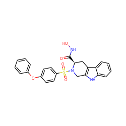 O=C(NO)[C@H]1Cc2c([nH]c3ccccc23)CN1S(=O)(=O)c1ccc(Oc2ccccc2)cc1 ZINC000013797675