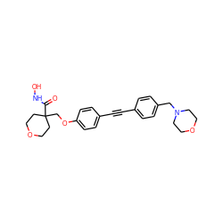 O=C(NO)C1(COc2ccc(C#Cc3ccc(CN4CCOCC4)cc3)cc2)CCOCC1 ZINC000219658503