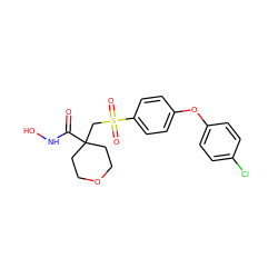 O=C(NO)C1(CS(=O)(=O)c2ccc(Oc3ccc(Cl)cc3)cc2)CCOCC1 ZINC000001488366