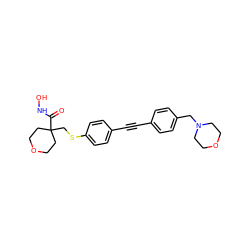 O=C(NO)C1(CSc2ccc(C#Cc3ccc(CN4CCOCC4)cc3)cc2)CCOCC1 ZINC000299823722