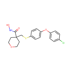 O=C(NO)C1(CSc2ccc(Oc3ccc(Cl)cc3)cc2)CCOCC1 ZINC000036453976