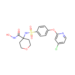 O=C(NO)C1(NS(=O)(=O)c2ccc(Oc3cc(Cl)ccn3)cc2)CCOCC1 ZINC000027078889