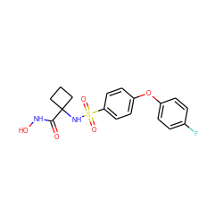 O=C(NO)C1(NS(=O)(=O)c2ccc(Oc3ccc(F)cc3)cc2)CCC1 ZINC000027079956