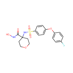 O=C(NO)C1(NS(=O)(=O)c2ccc(Oc3ccc(F)cc3)cc2)CCOCC1 ZINC000000602314