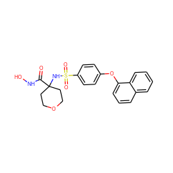 O=C(NO)C1(NS(=O)(=O)c2ccc(Oc3cccc4ccccc34)cc2)CCOCC1 ZINC000027087040